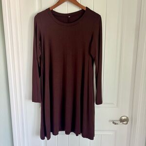 Long Sleeve A-Line Swing Dress - Brown - Size M